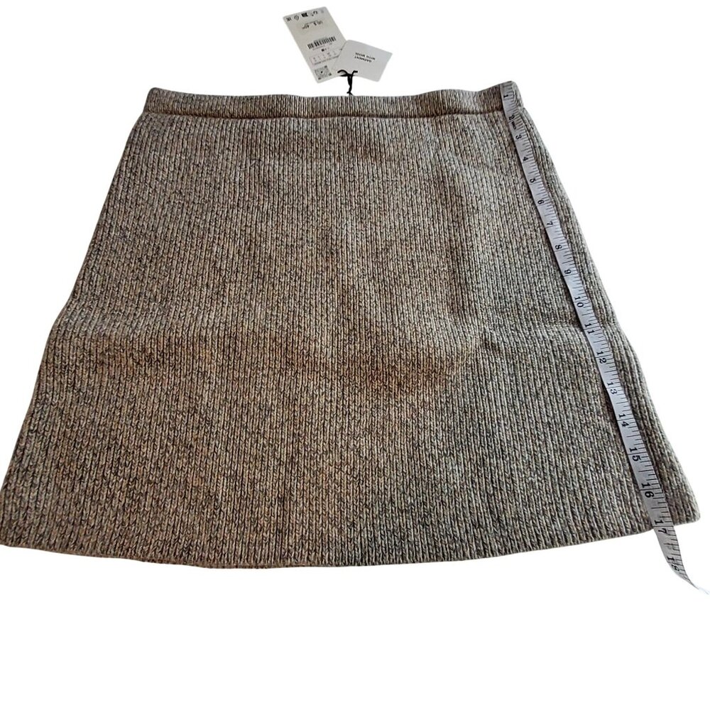 Zara Womens Wool-Blend Ribbed Mini Skirt Size Large Gray Beige New With Tags - Picture 4 of 10